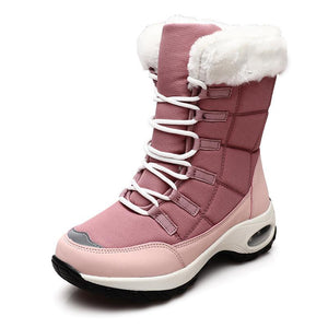 Women winter chunky platform lace up faux fur keep warm short snow boots