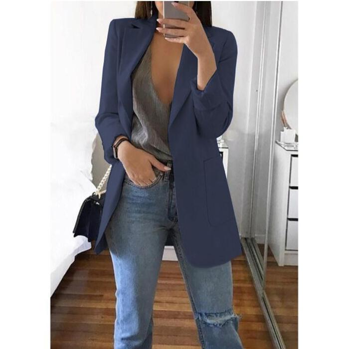 Women slim fit turn-down collar long sleeve business suit overcoat