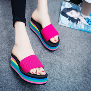 Women indoor outdoor summer beach slide colorful platform sandals