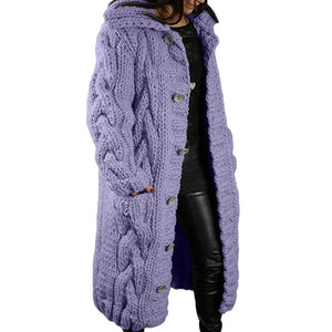 Women long knitted button up duster cardigan