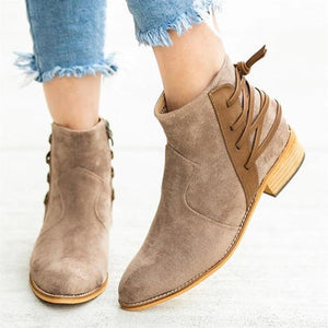 Women criss cross back lace up chunky low heel booties