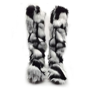 Women winter anti-skid flat heel faux fur knee high snow boots