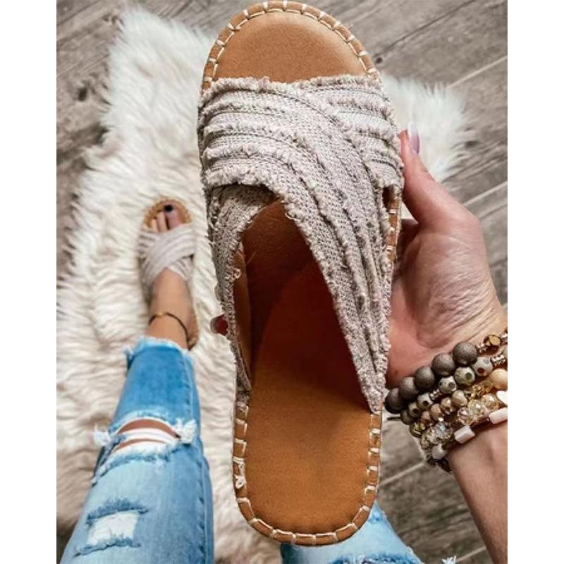 Women summer beach bohemian flat criss cross strap espadrille sandals