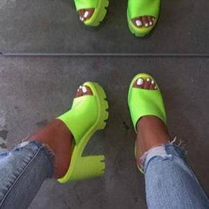 Women peep toe slip on chunky platform heels