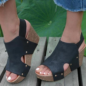 Women peep toe high heeled wedge slingback sandals