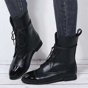 Women England style pointed toe lace up low heel booties