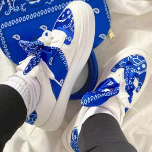Women printed bowknot strap flat round toe casual sneakers
