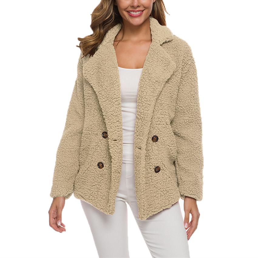 Women shawl collar faux fur cardigan double breasted coat