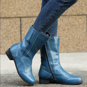 Women chunky heel side zipper stitching mid calf boots