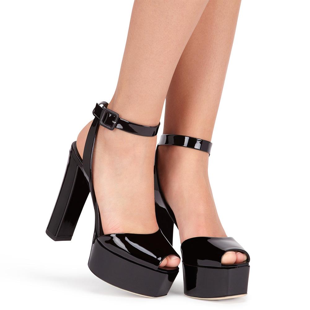 Women chunky high heels ankle buckle strap platform heels