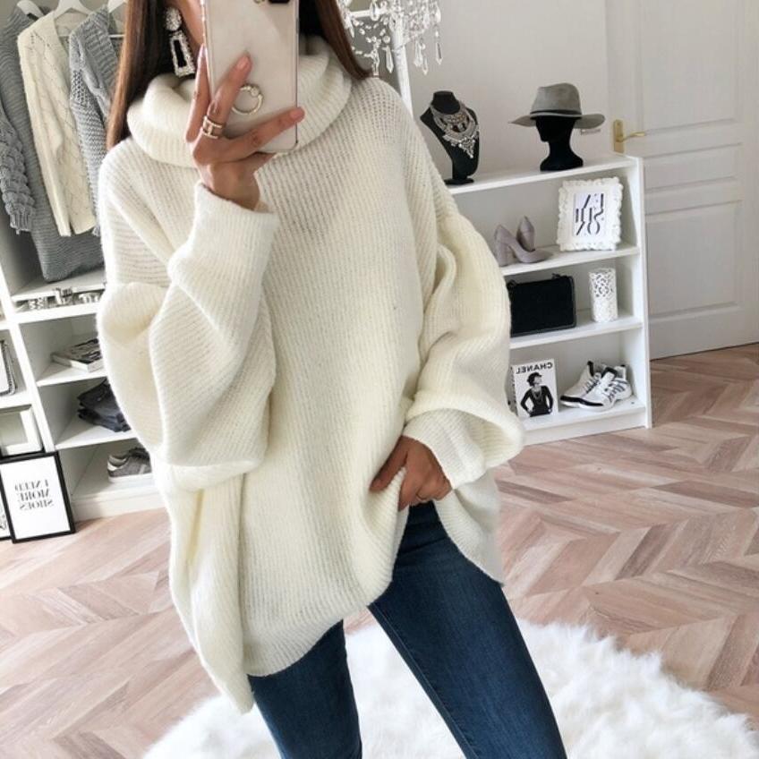 Women solid color long sleeve pullover turtleneck sweater