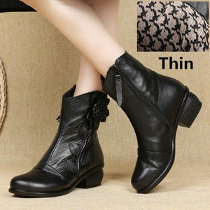 Women fashion flower  block heel ankle boots