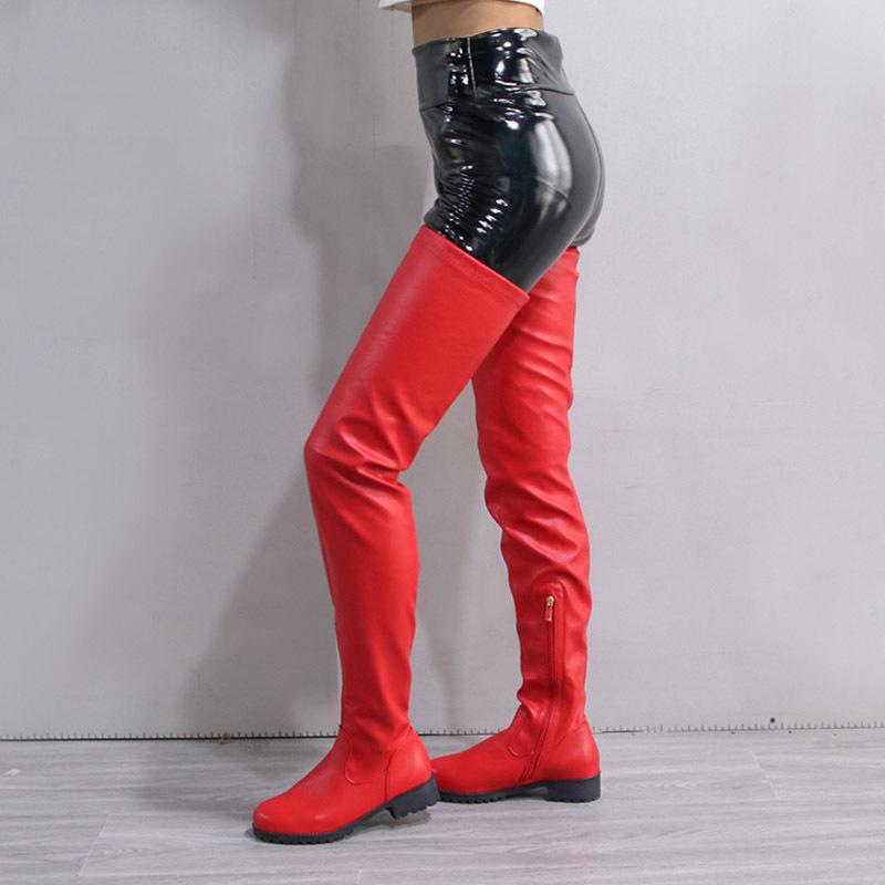 Women fashion chunky low heel side zipper over the knee boots