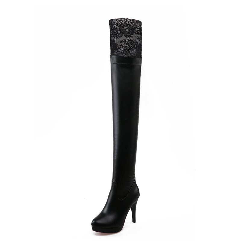 Women platform stiletto high heel lace thigh high boots