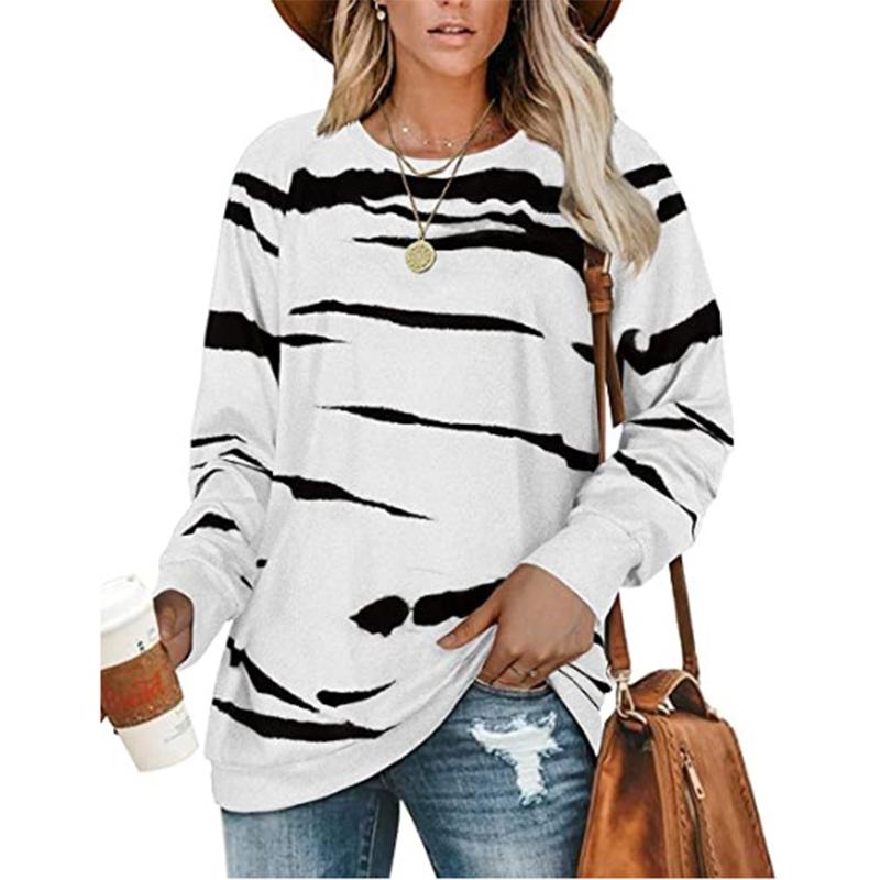 Women crewneck stripe printed pullover tie dye sweatshirt