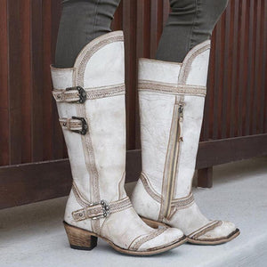 Western white bridal boots retro riding boots women's motorcycle boots