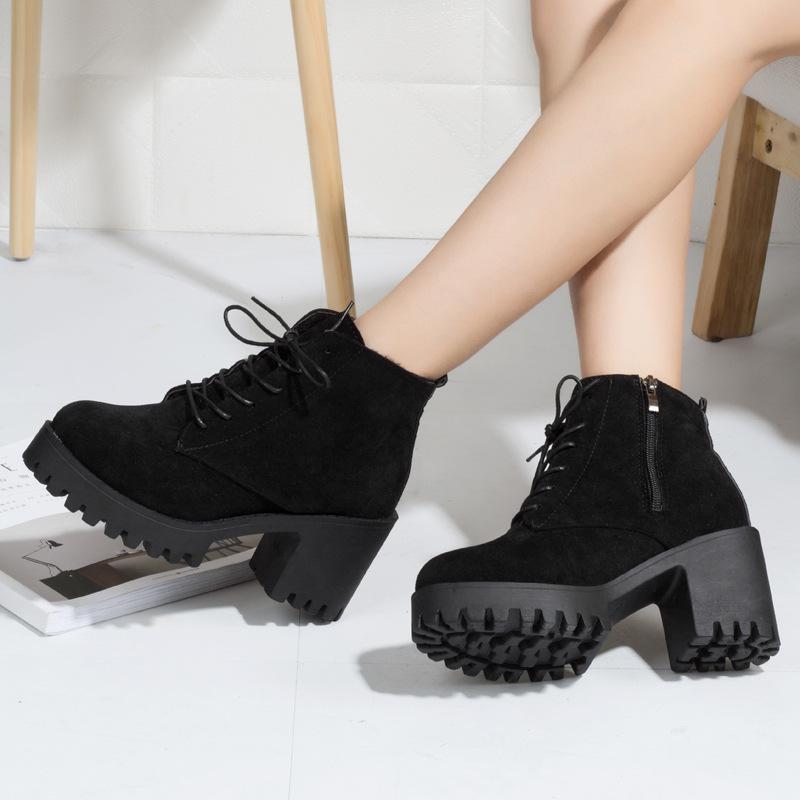 Women ankle lace up platform chunky high heel boots