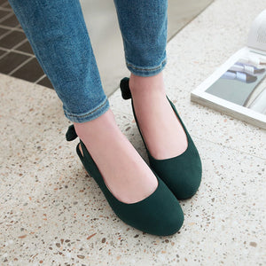 Women solid color bowknot slingback closed toe chunky heel sandals