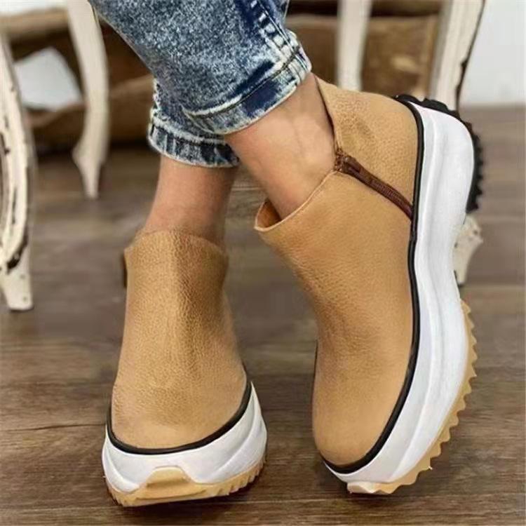 Women England style side zipper chunky platform short boots