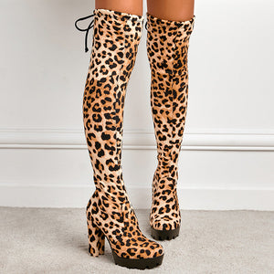 Women winter platform chunky heel sexy over the knee boots