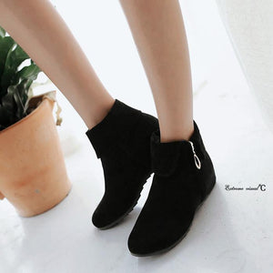 Women fashion turn down side zipper short flat boots