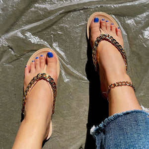 Women chain decor summer beach flip flop jelly sandals