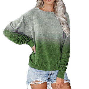 Women gradient color long sleeve pullover crewneck sweatshirt