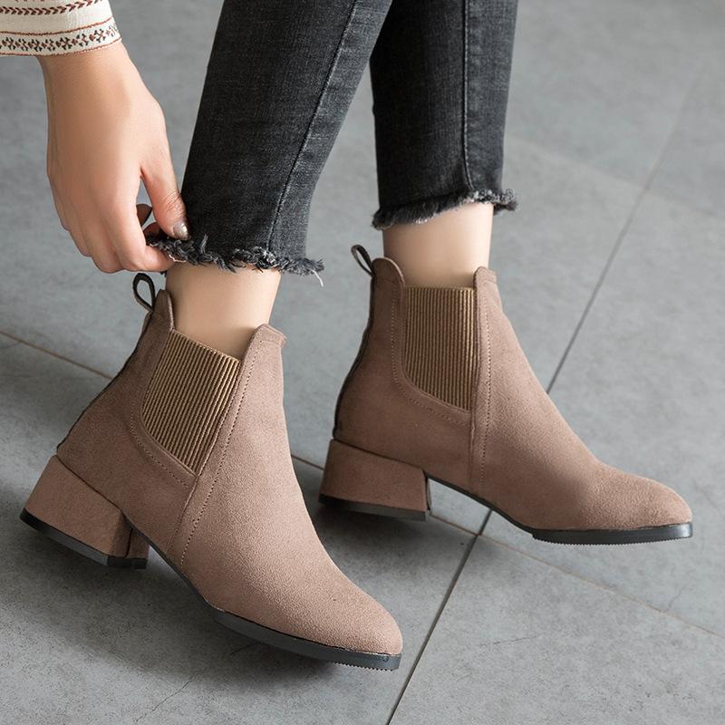 Women casual chunky heel round toe ankle chelsea boots