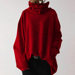 Women winter autumn turtleneck pockets pullover plain sweatshirt