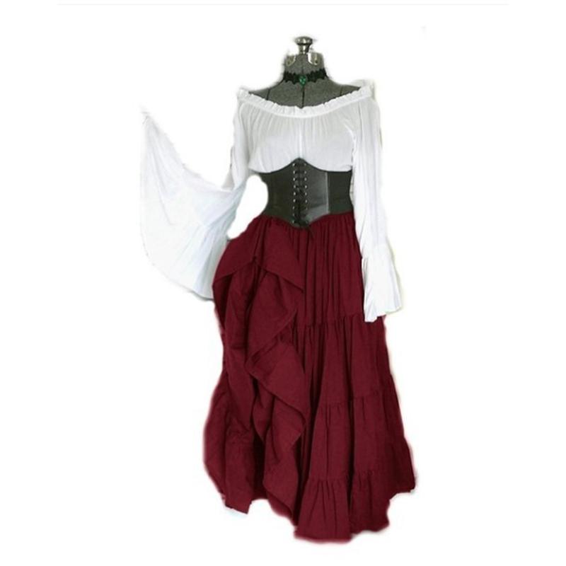 Female's Vintage Medieval Trumpet Sleeves Gothic Midi Dress | Renaissance Evening Gowns Party Cosplay Dress