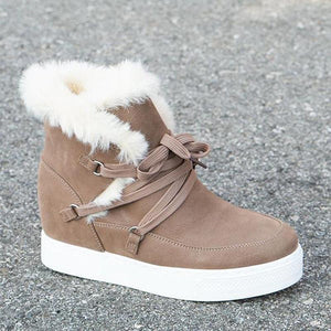 Women flatform lace up faux fur highcut snow boots