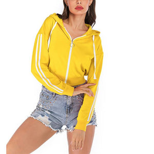 Women stripe printed fashion zipper sports hoodie sweatshirt