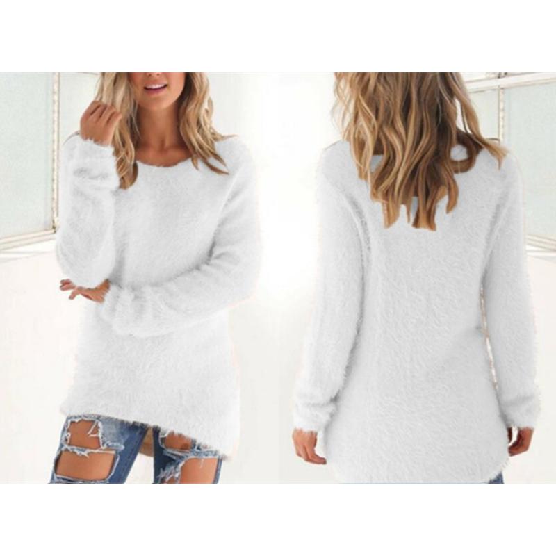 Women crew neck solid color long sleeve pullover sweater