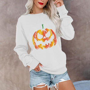 Women halloween pumpkin graphic new fashion pullover crewneck sweatshirt