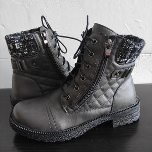 Women winter lace up side zipper medium chunky heel short boots