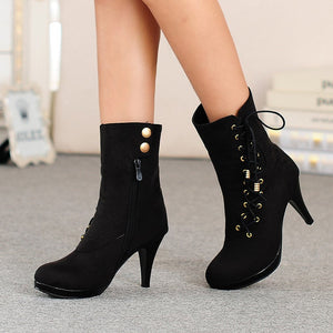 Women platform stiletto high heel side lace up zipper heeled booties