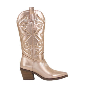 Women embroidered cowgirl boots | Chunky heel pointed toe mid calf boots