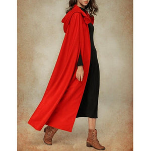 Women hooded cape solid color long duster coat