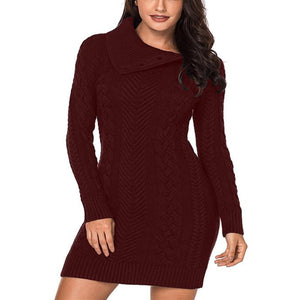 Women cable knit dressy turn-down neck pullover sweater