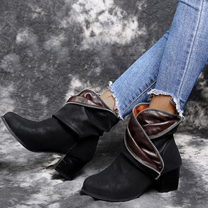 Women fashion ankle slip on chunky heeled booties