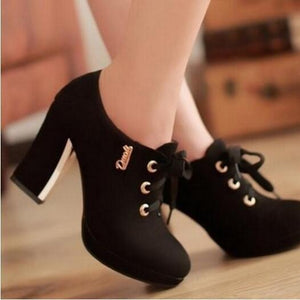 Women solid color chunky high heel platform lace up boots