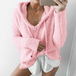 Women solid color mohair lightweight long sleeve hoodie sweatshirt