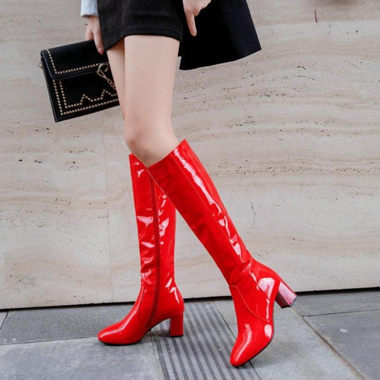 Women chunky high heel side zipper party knee high boots