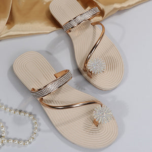 Women toe ring sandals rhinestone slip on sandals beach sandals