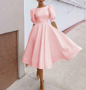Half puff sleeves large swing flare midi dress spring summer party dress