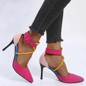 Women pointed toe criss cross ankle strap stiletto heels