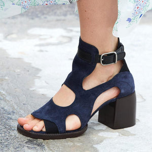 Women summer peep toe buckle ankle strap hollow chunky sandals
