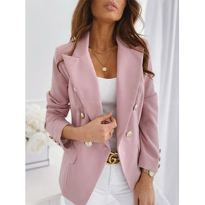 Women solid color shawl collar suit double breasted coat