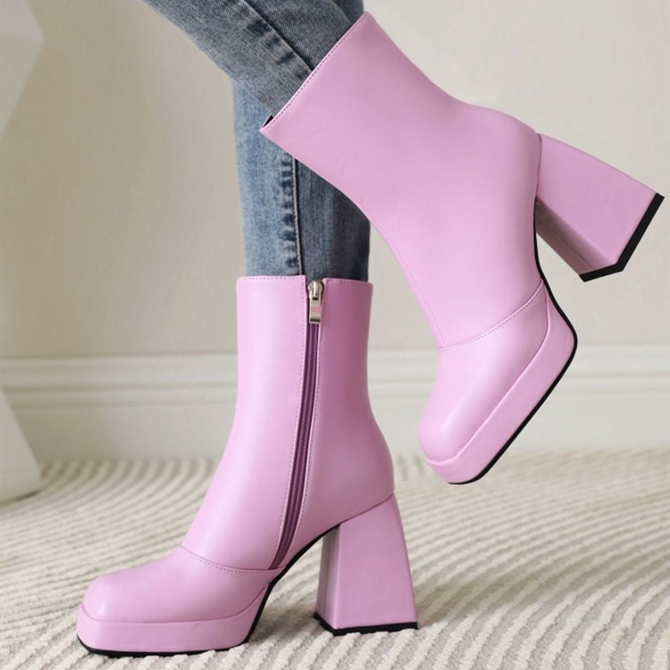 Women short solid color chunky high heel platform boots