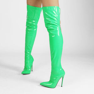 Women thigh high boots PU patent leather over the knee stiletto heel boots pointed toe